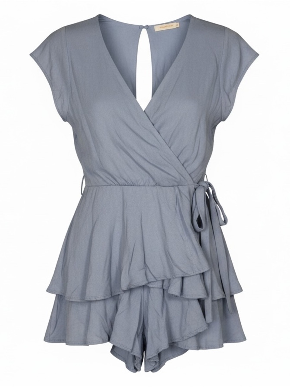 Altar'd State Slate Blue Tiered Wrap Romper